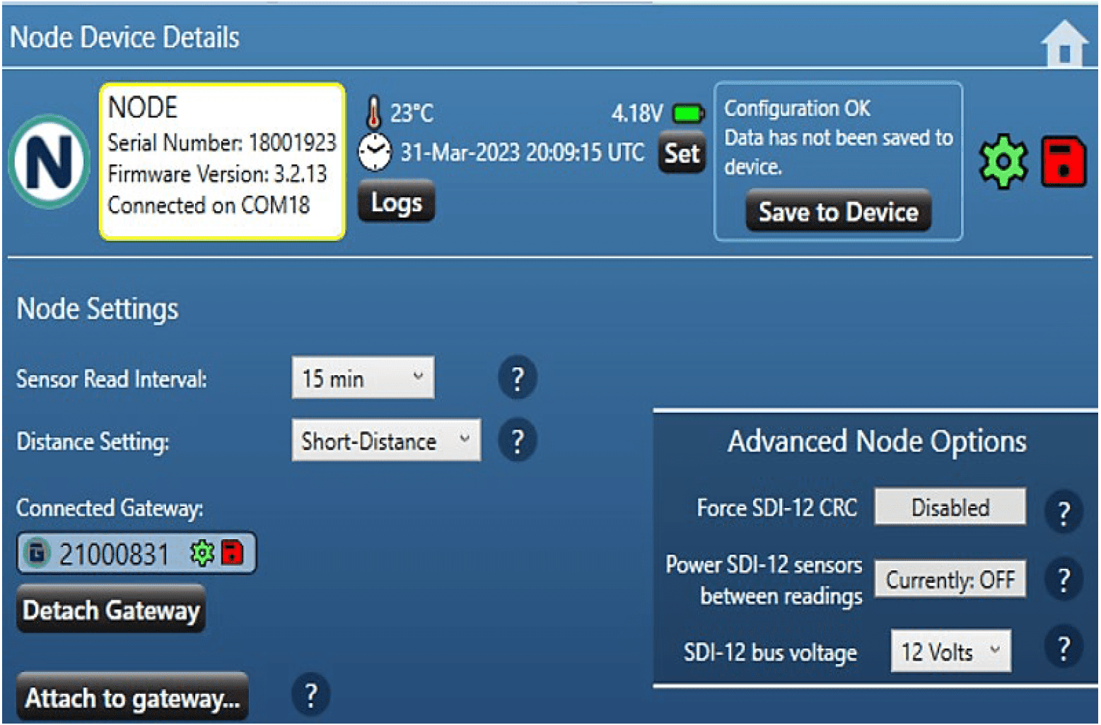 Node Device Details - Acclima