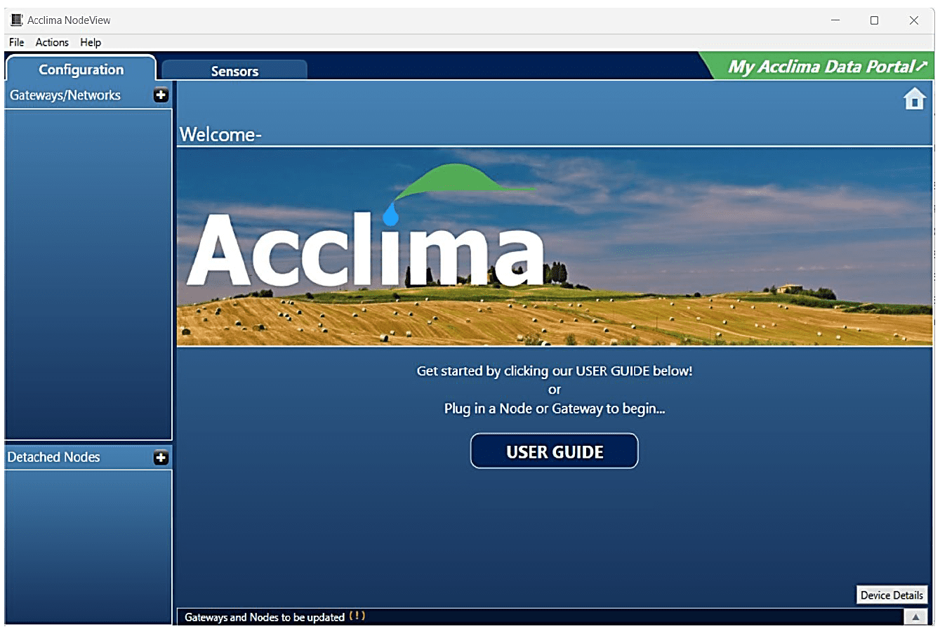 Welcome User Guide Screen - Acclima