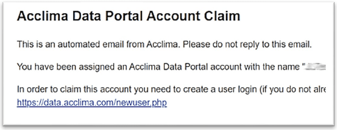 Acclima Data Portal Account Claim Screenshot - Acclima