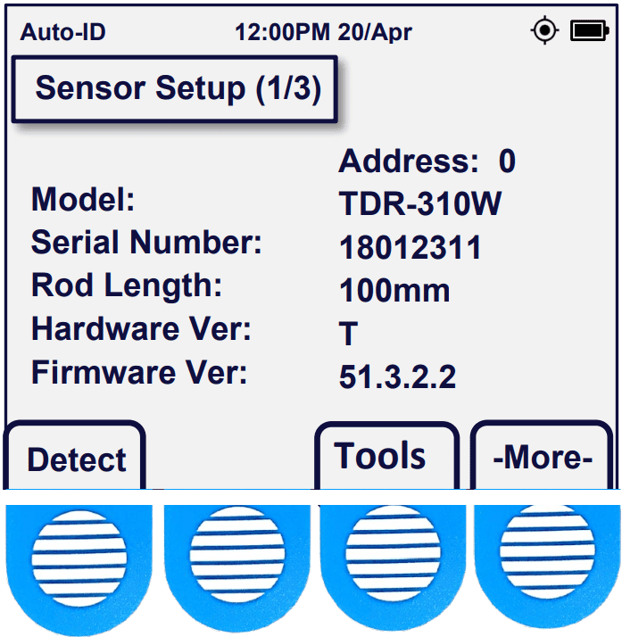 Acclima Sensor Reader Soil Moisture Sensor Settings Screen