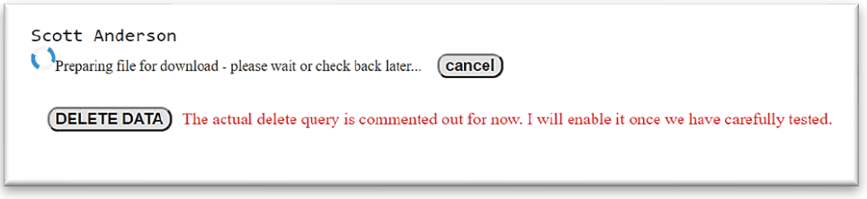 Preparing File for Download Message Screenshot - Acclima