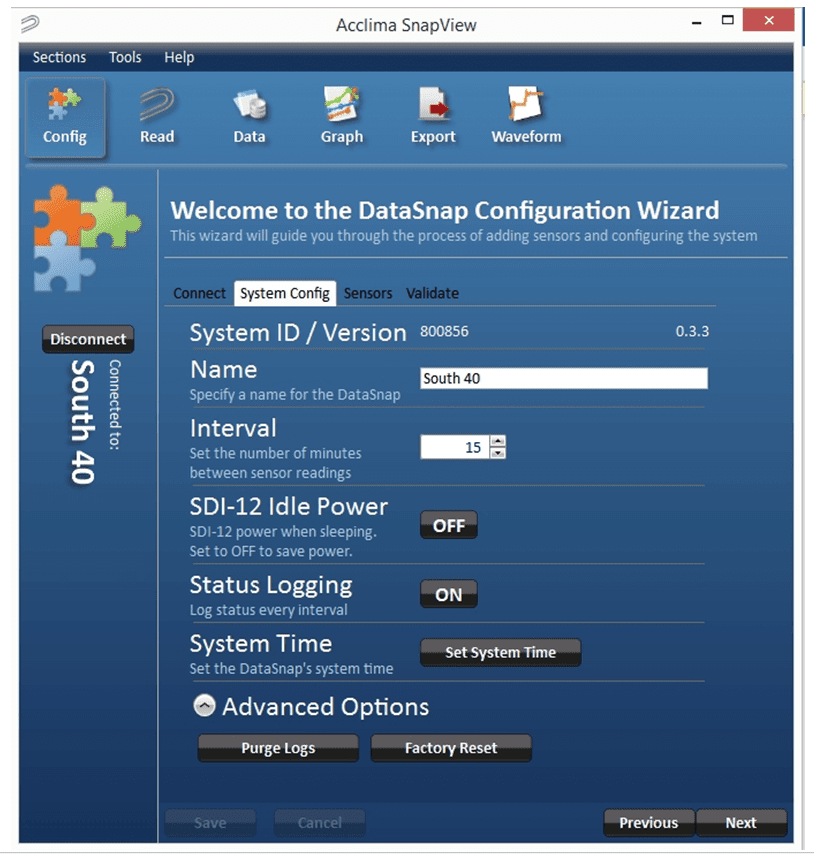 System Configuration Acclima SnapView