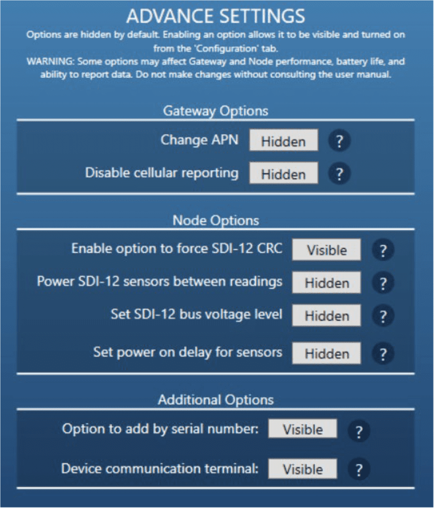 Advanced Settings - Acclima