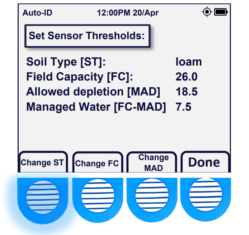 Acclima Sensor Reader Screen with Change ST Button Pushed