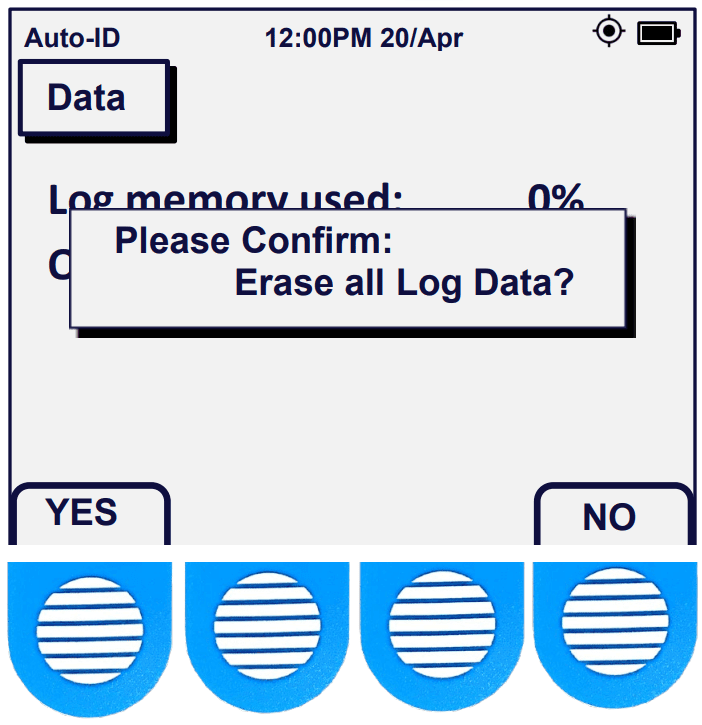 Acclima SDI-12 TDR Soil Moisture Sensor Reader Sensor Data Screen Showing Erase all Log Data Message