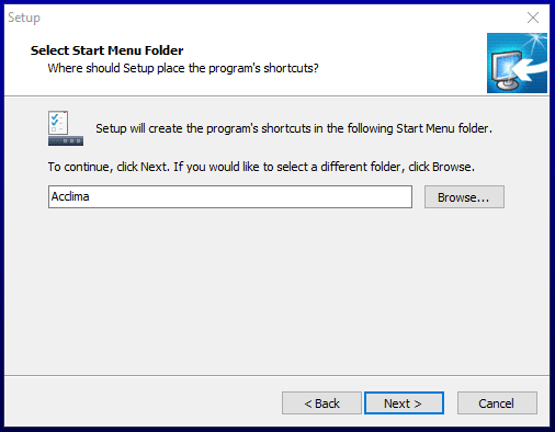 Select Start Menu Folder Screen
