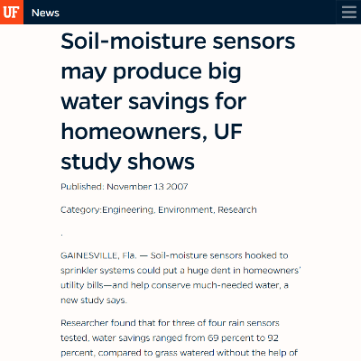 Soil-Moisture Sensors may produce big water savings for homeowners, UF study shows