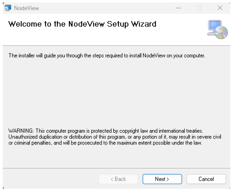Installation Welcome Screen - Acclima NodeView App