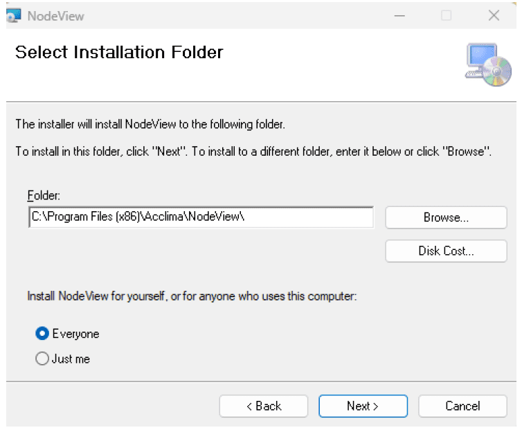 Select Installation Folder - Acclima NodeView