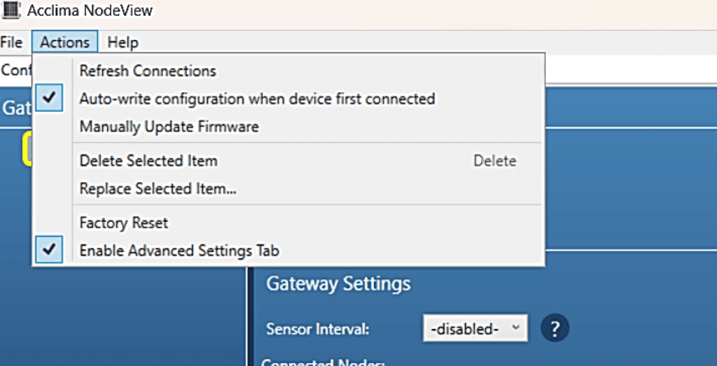 Enable Advanced Settings - Acclima
