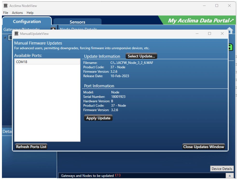 Firmware Updates Being Applied - Acclima