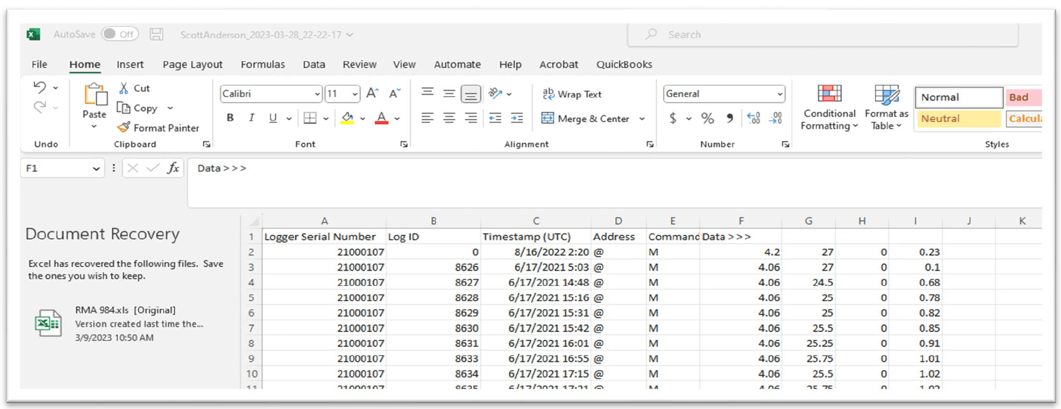 Viewing Data In Excel - Acclima